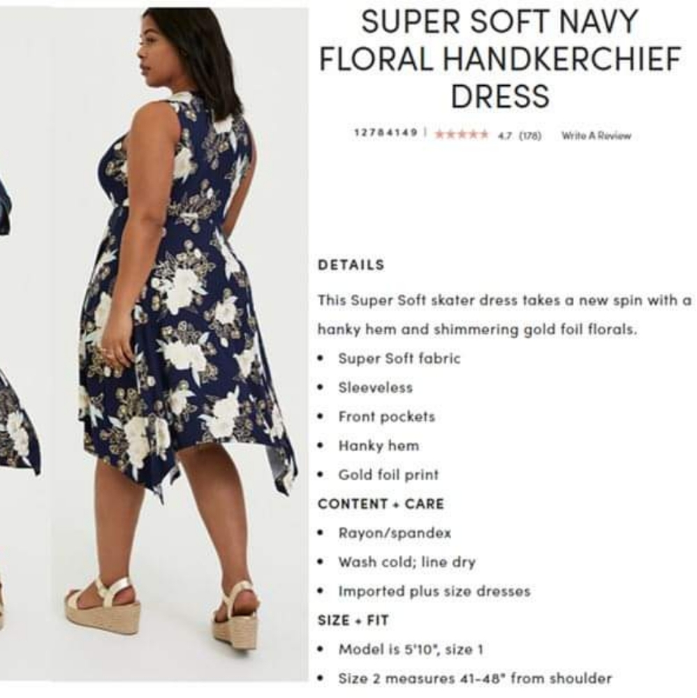 TORRID SUPER SOFT NAVY FLORAL HANDKERCHIEF DRESS